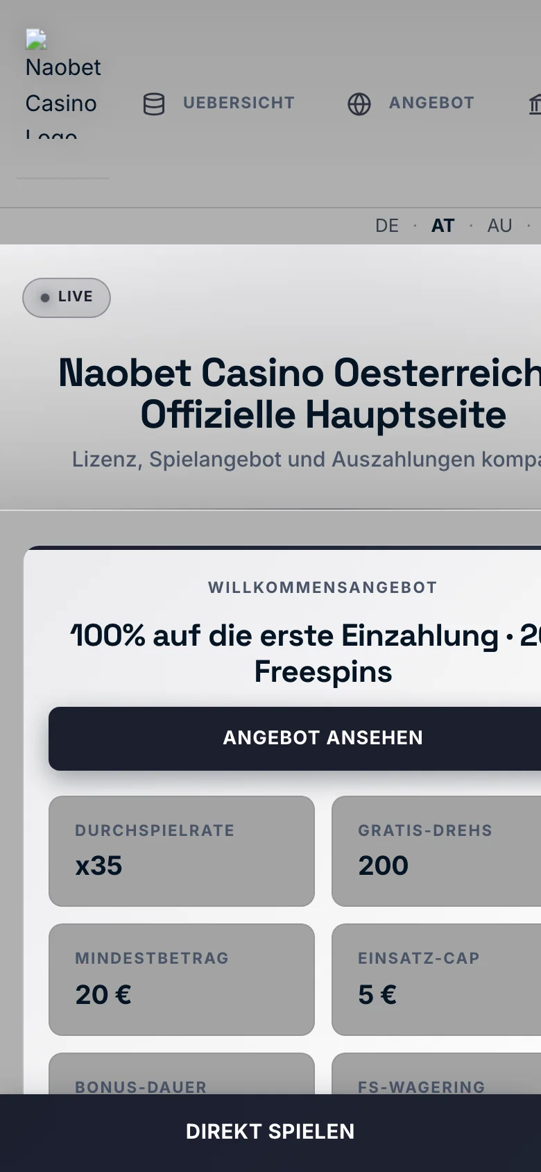 Naobet Casino mobile lobby screenshot