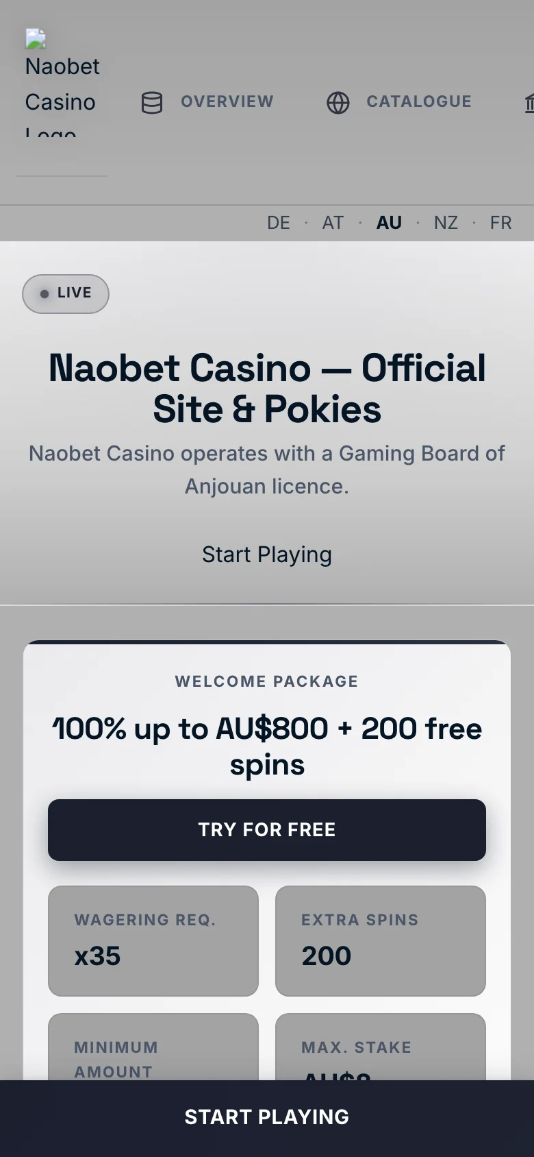 Naobet Casino mobile lobby screenshot