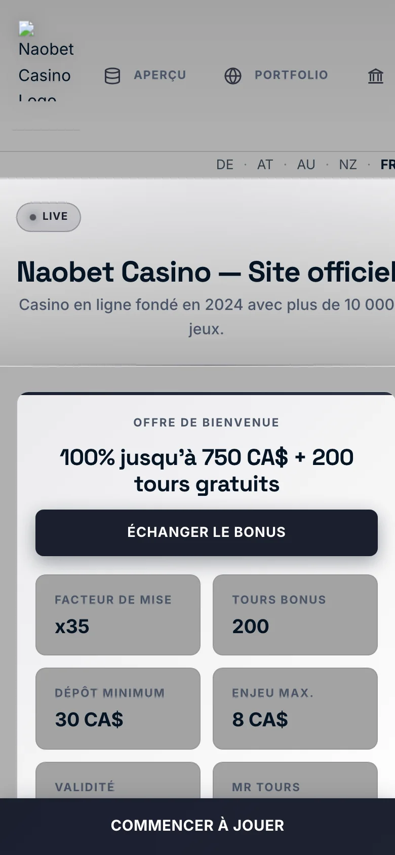 Naobet Casino mobile lobby screenshot